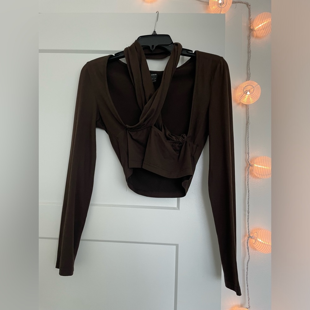 Brown Long Sleeve Going Out Top Size Medium